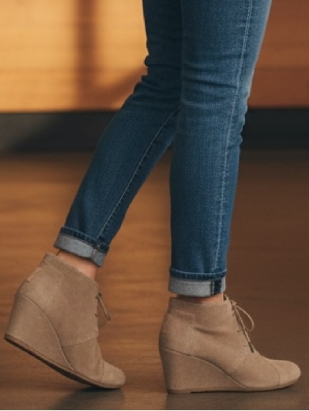 TOM’s Women's Taupe Lace-Up suede Wedge Ankle Boots size 8 W. - sku 2 - Picture 2 of 11